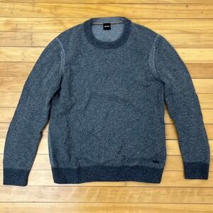 HUGO BOSS Mens Wool Cotton Blend Micro Stripe Crew Neck Sweater Grey XL
